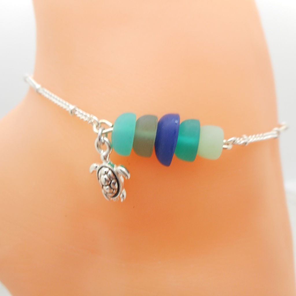 Turtle Tumbled Sea Glass Anklet Ankle Bracelet
